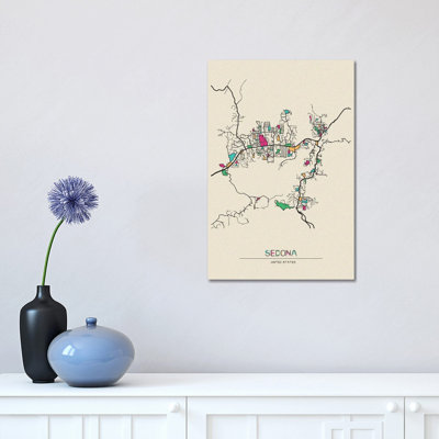 Sedona, Arizona Map by Ayse Deniz Akerman - Wrapped Canvas Gallery-Wrapped Canvas Giclée