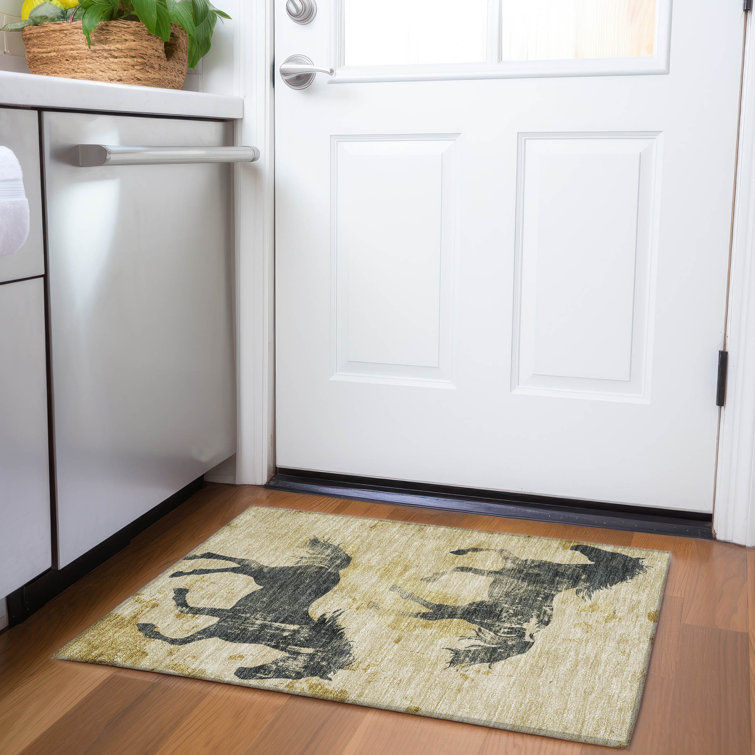 Machine Washable Indoor/Outdoor Cinead ACN1717 Gold Rug