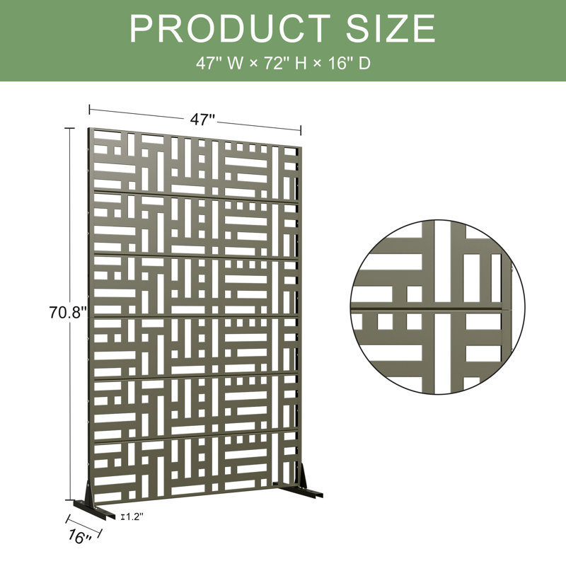 6 ft. H x 4 ft. W Metal Privacy Screen Panel Pattern, Green