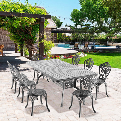 9-Piece All-Weather Cast Aluminum Dining Furniture Set With Black Frame