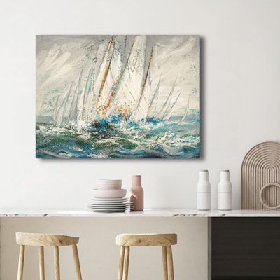 Sailboats Between Water And Wind by Luigi Florio - Wrapped Canvas Painting
