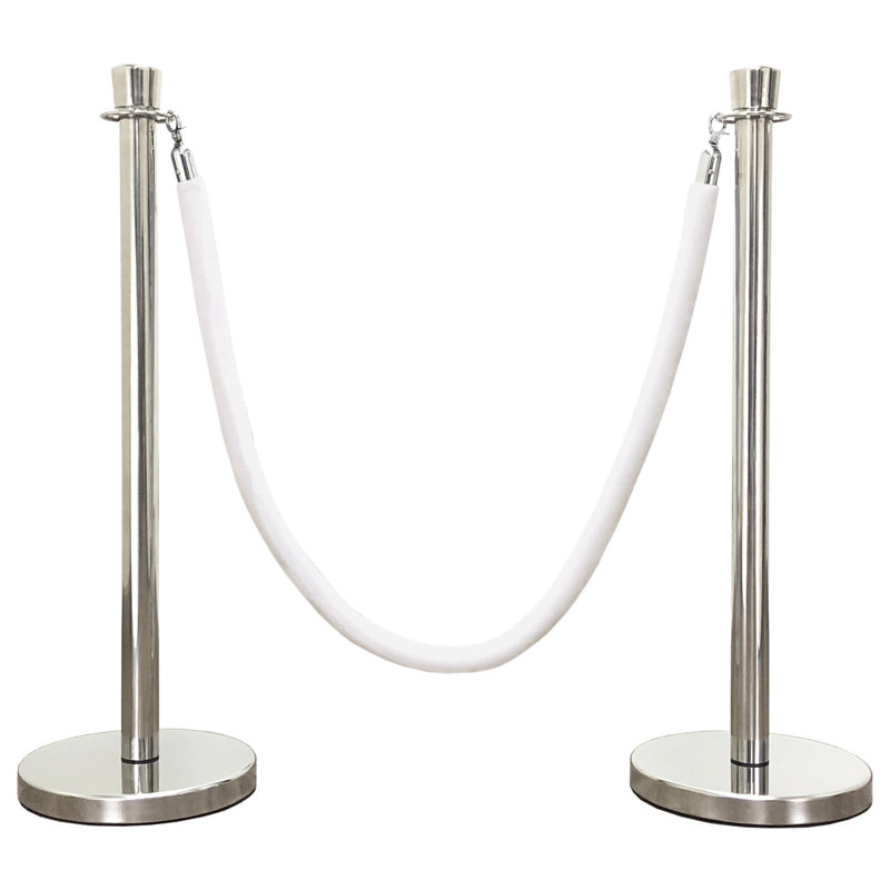 Poteau en corde de contrôle des foules (2 pieds à miroir / base plate + corde blanche 6 pi)