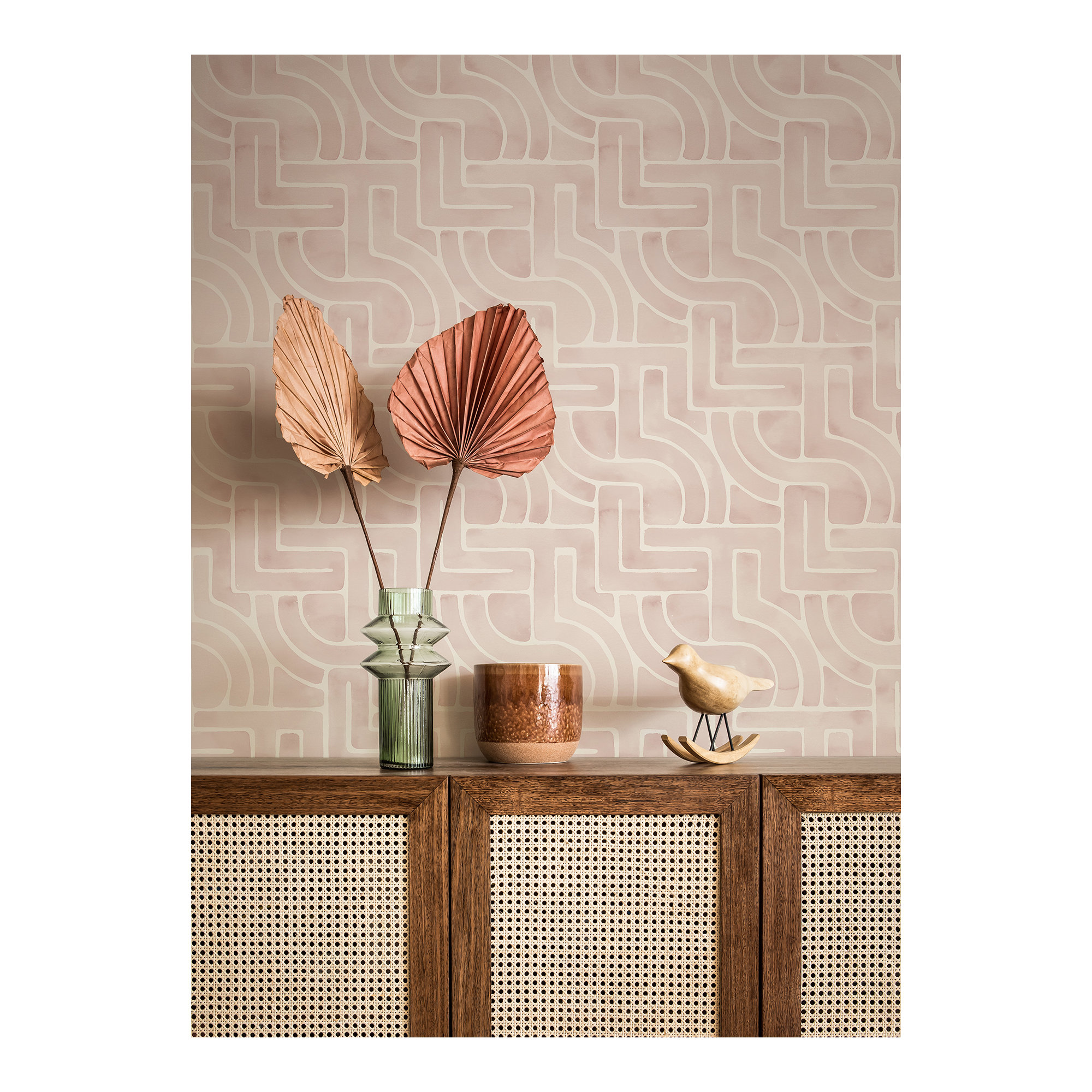 Modern Peel & Stick Geometric Wallpaper, Pink