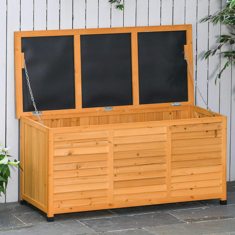 75-Gallon Wooden Deck Box – Outdoor Storage Container With Aeration Gap And Weather-Resistant Finish, Yellow