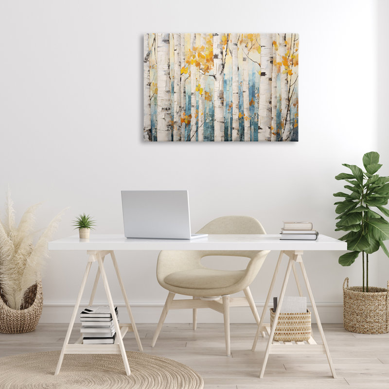«Autumn Birch Forest», art mural sur toile par Roozbeh Bahramali, H 24 po x l 36 po