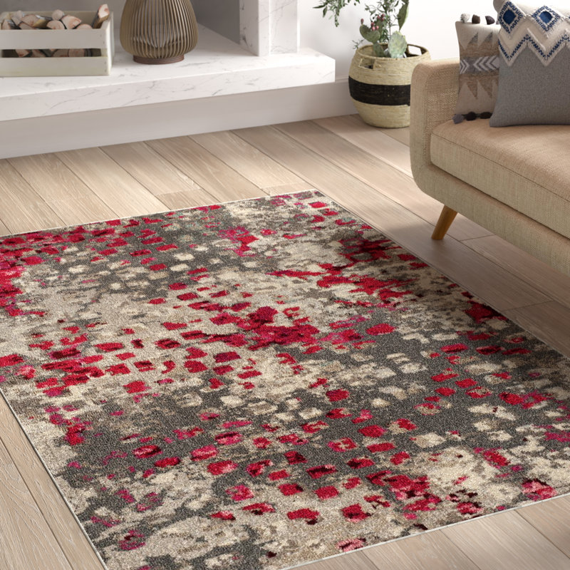 Hertzler Abstract Area Rug, Rectangle 4' x 5'7", Grey/Fuchsia