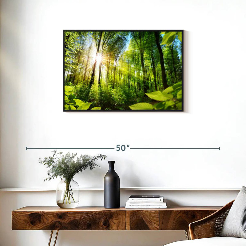 Forêt ensoleillée, Cadre flottant noir, 31 po x 21 po