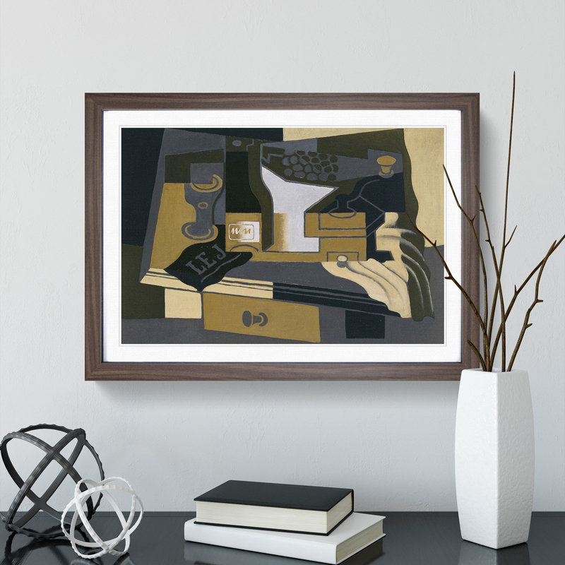 The Moulin Cafe by Juan Gris - Picture Frame Painting, 27cm H x 36cm W x 2cm D, Walnut Framed
