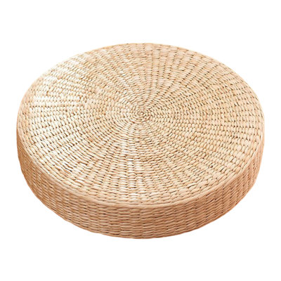 Japanese Style Handcrafted Eco-Friendly Padded Knitted Straw Flat Seat Cushion,Hand Woven Tatami Floor Cushion Corn Maize Husk (Dia40cm/15.8" x 10cm/4")