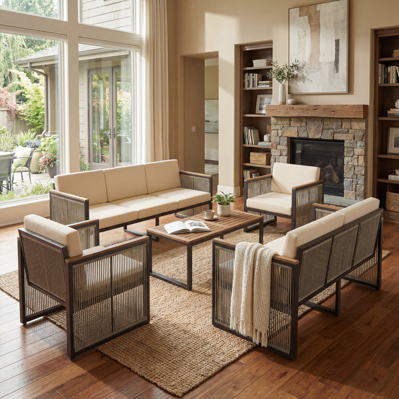 7-Person Patio Conversation Sets With Coffee Table, Beige