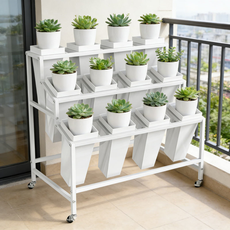 Présentoir à fleurs à 3 niveaux avec 12 seaux amovibles - Chariot de fleuriste en métal robuste avec roues verrouillables pour l'intérieur et l'extérieur