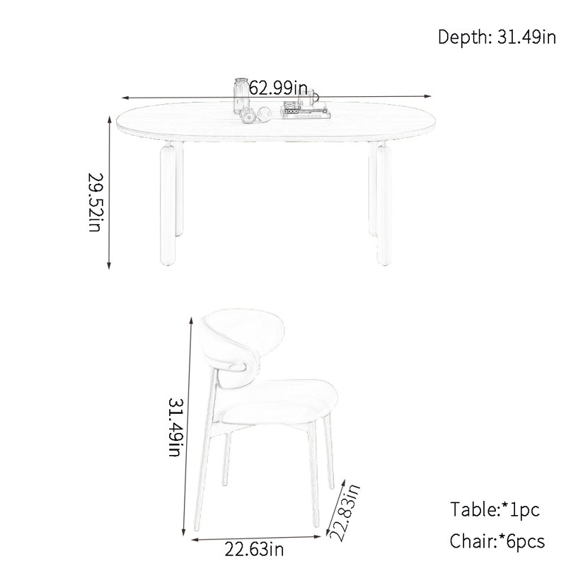 Oval dining table sets, 29.52"H x 62.99"L x 31.49"W