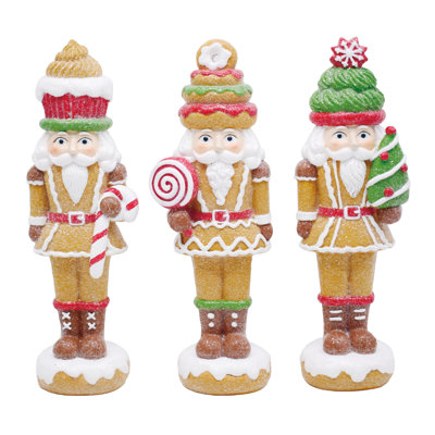 Resin Gingerbread Nutcracker, Brown, Resin, Set of 3, Tabletop, Living Room, Christmas, Christmas Decoration