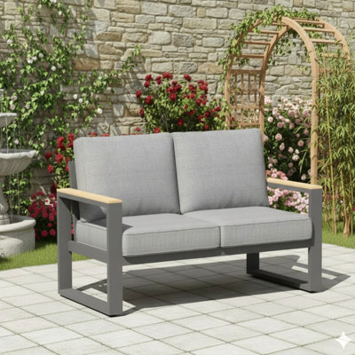 52" All-Weather Aluminum Patio Loveseat Sofa With Thick Cushions