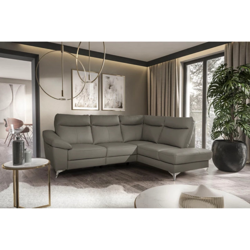 Cordelra Leather Corner Sofa with Power Reclining Seat and Underseat Storage , Dark Grey, Right Hand Facing