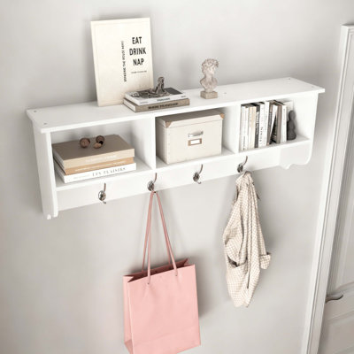 Portemanteau mural blanc avec 4 crochets doubles