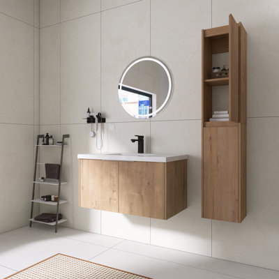 36" Wall Mounted Bathroom Vanity Set With Resin Sink And Wall Cabinets