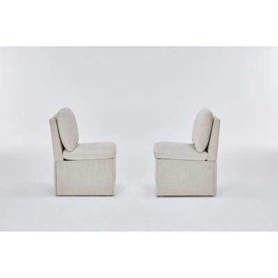 Chaise de salle à manger rembourrée en lin avec roulettes et espace de rangement - ensemble de 2
