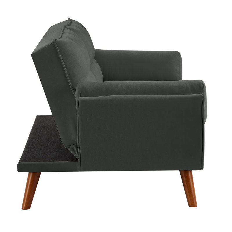 Jalena 75" Flared Arm Convertible Sleeper Sofa, Charcoal Polyester