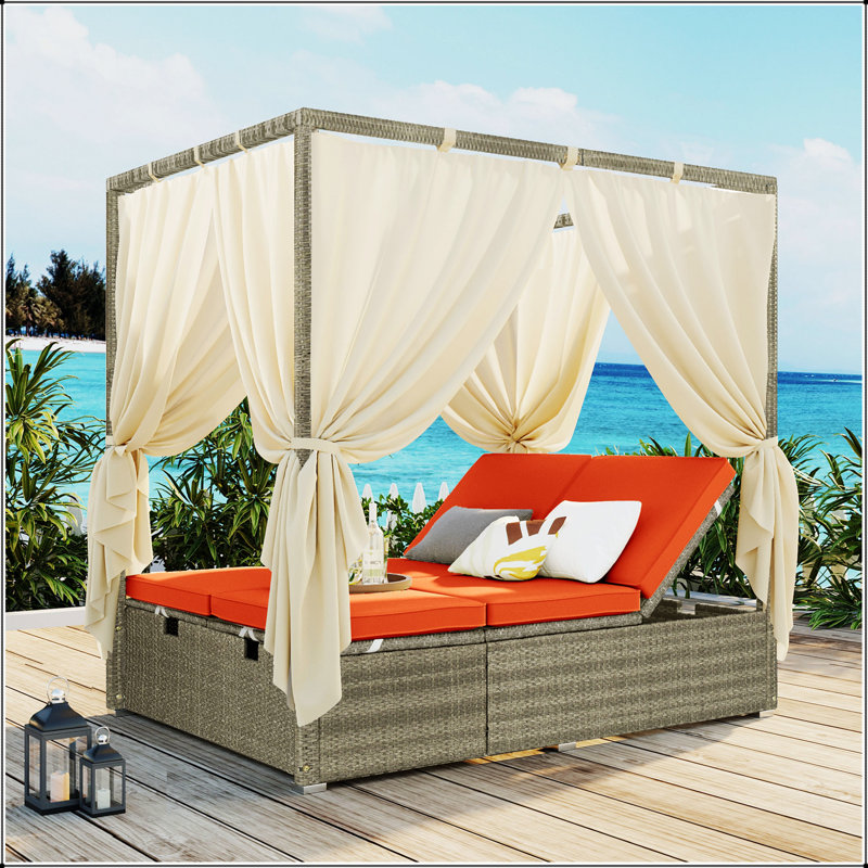 Adjustable Sun Bed With Curtain,High Comfort,With 3 Colours, Rouge