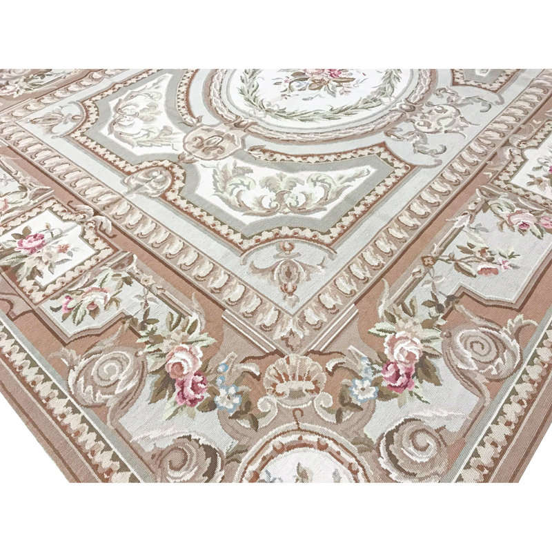 Tapis carré beige, noir et brun de haute qualité noué à la main