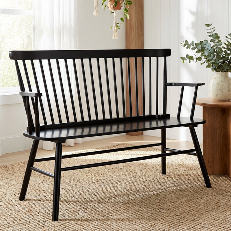 Classic Windsor Bench Black with Armrest