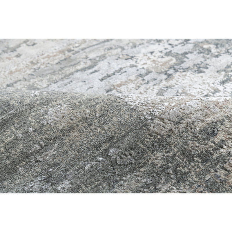 Hand Knotted Abstract Area Rug in Gray/Silver, Rectangle 12' x 15'