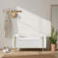 Banc de rangement rembourré en tissu moderne avec pieds en métal doré-366549819
