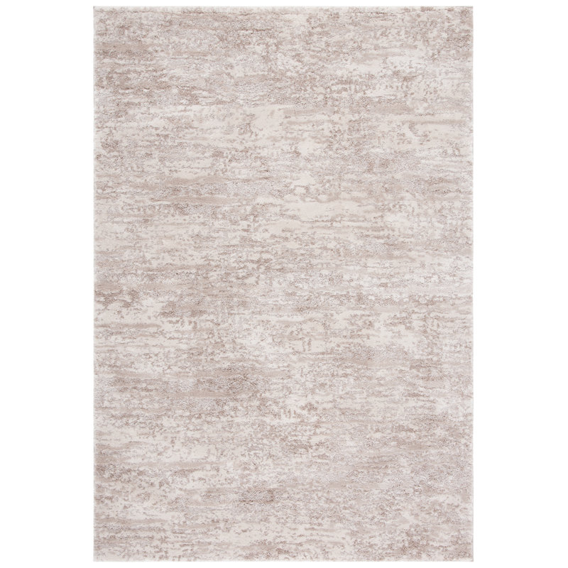 Ivory and Beige Abstract Rectangular Synthetic Area Rug