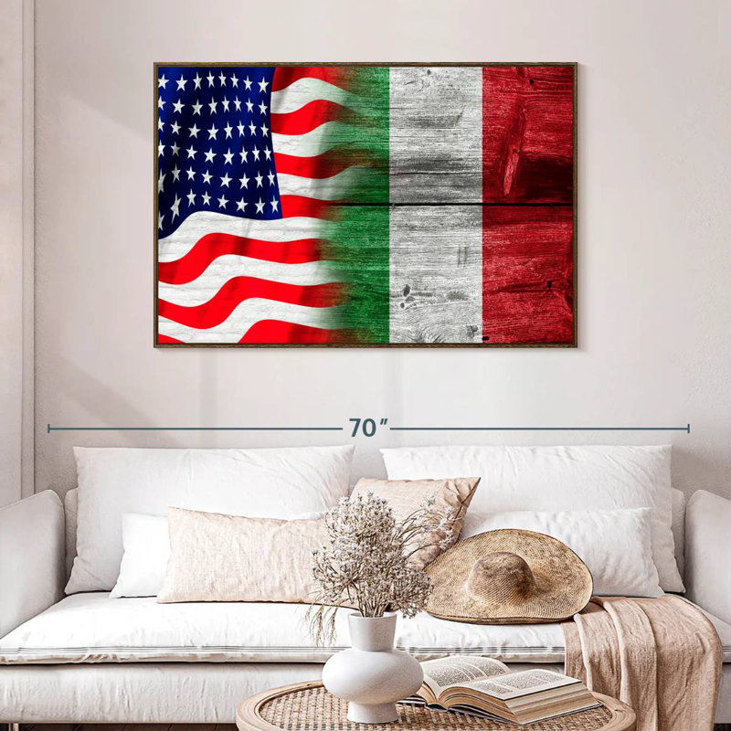Nish des États-Unis et de l'Italie, 46 po x 31 po, Cadre flottant en noyer