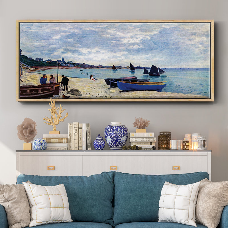 «The Beach at Sainte Adresse # 2» par Monet - Toile encadrée, H 8 po x l 20 po