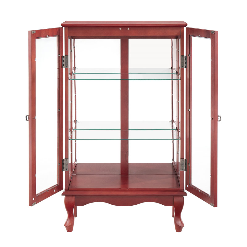 2 Doors Curio Cabinet With Tempered Glass Doors, Cherry