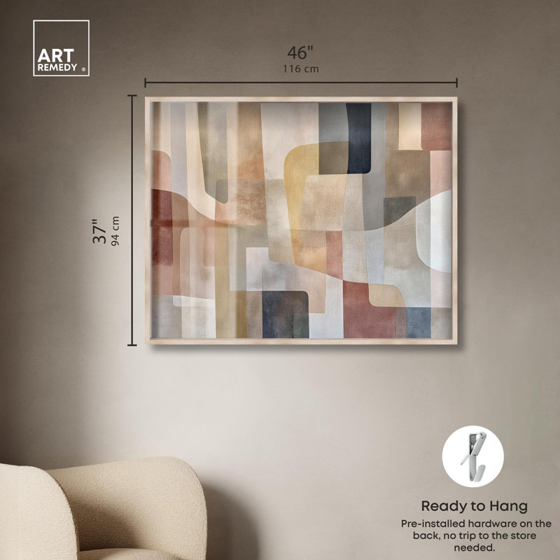 «Liminal Shapes III Shadowbox Print Midcentury» par Art Remedy, H 37 po x l 46 po, Crème, crème