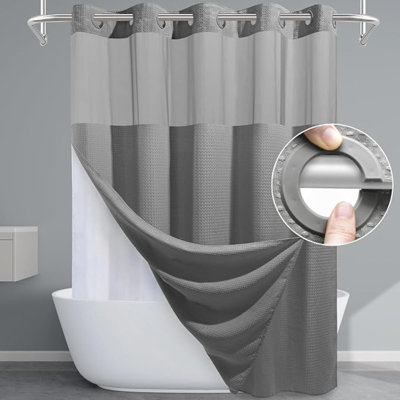 Ensemble de rideau de douche et doublure gris - Toile gaufrée tissée gaufrée 230GSM, rideau de bain lesté de luxe Hotel, l 71 x H 74