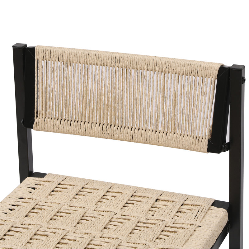 Ensemble de 2 tabourets de bar tissés avec dossier en corde de papier tissé pour îlot de cuisine (style B noir et blanc crème)