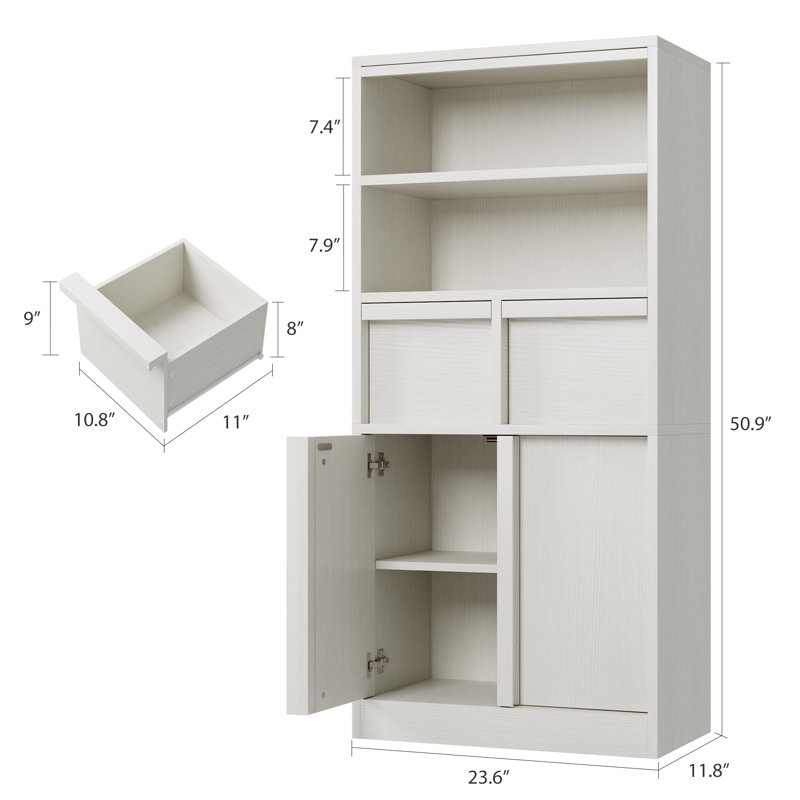 White 51 inch Tall Storage Cabinet Freestanding Buffet Cabinet with Drawers and Adjustable Shelves Multipurpose Organizer for Kitchen room