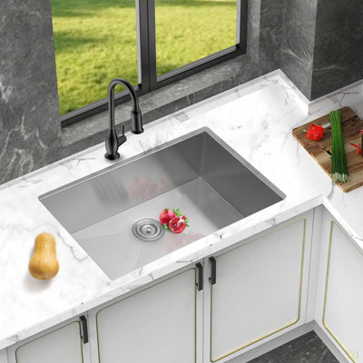 Évier de cuisine encastrable 26 po - Évier de cuisine encastrable 26 po x 18 po x 9 po en acier inoxydable de calibre 16 de 9 pouces de profondeur, évier de cuisine inclus (sans accessoires supplémentaires)