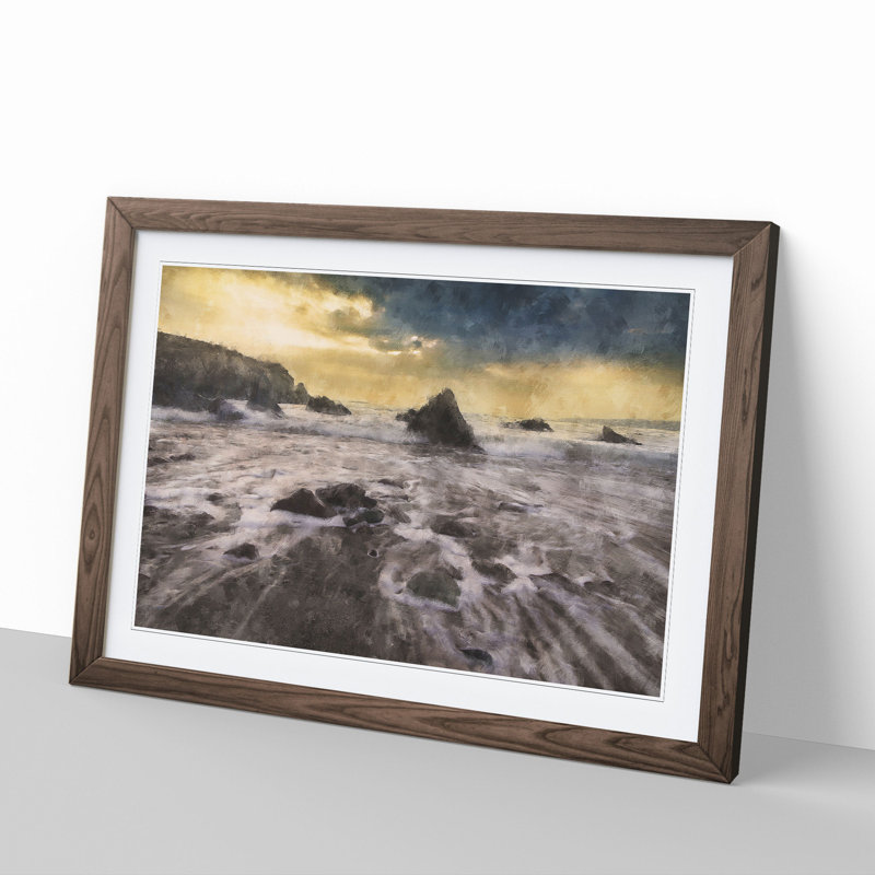 Beach View - Picture Frame Painting, 27cm H x 36cm W x 2cm D, Walnut Framed