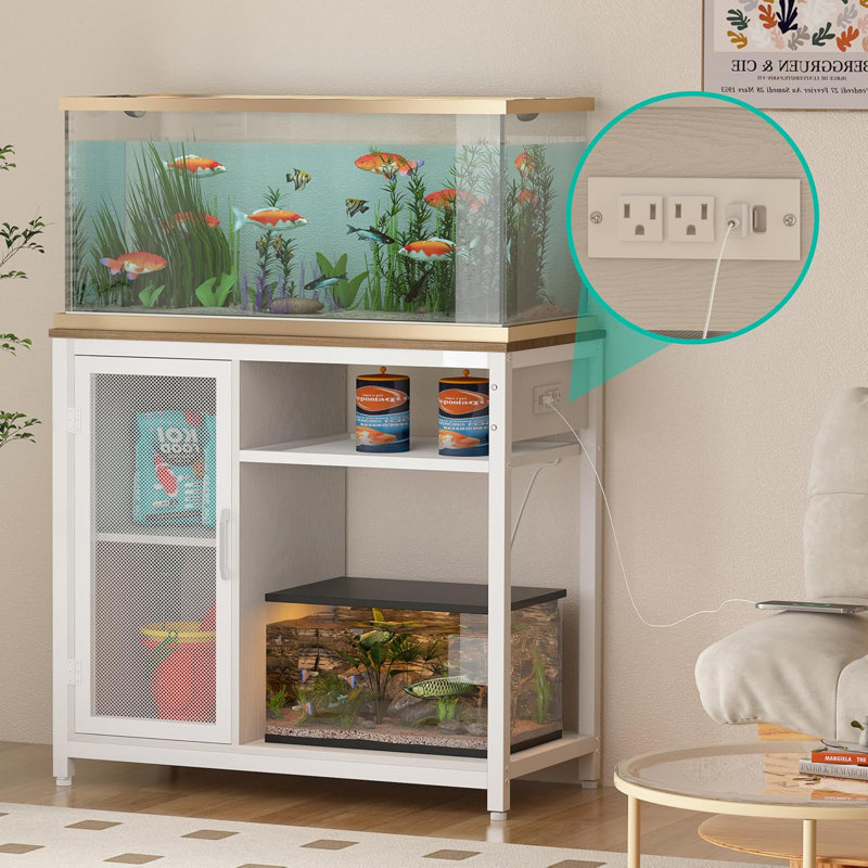 40 Gallon Aquarium Stand with Power Outlets and Storage Cabinet, Heavy Duty Fish Tank Stand for Turtle Tank, Reptile Terrarium – Holds Up to 440 LBS