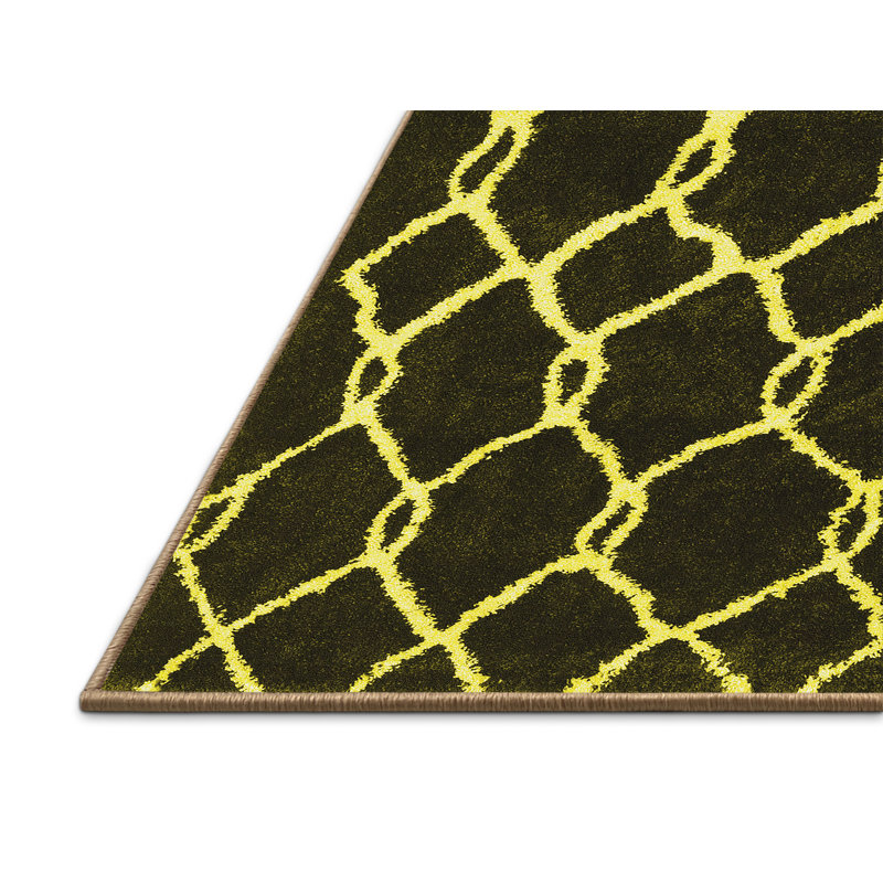 Tapis en laine / polyester tissé à la machine Canavan - noir / jaune, Rectangle 8 pi x 12 pi