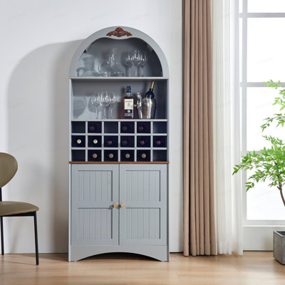 Armoire à vin arquée en bois avec support à vin amovible, armoire de rangement en MDF anti-égratignures avec tablettes réglables, bibliothèque à boissons alcoolisées autoportante pour le salon et la salle à manger