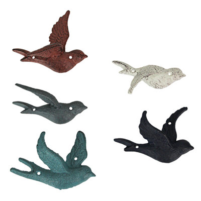 Ensemble de 5 sculptures murales d'oiseaux volants en fonte de corail côtier avec finition peinte patinée, chacune l 5,25 po x P 2,25 po x H 2,5 po