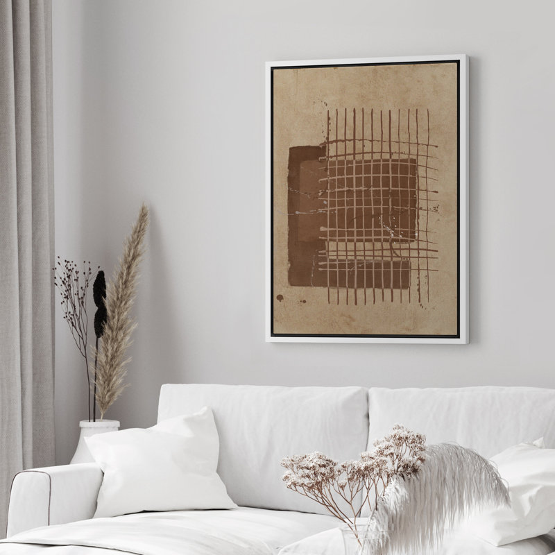 Brown Geometric Line Illustrations Rustic Abstract Shapes, White, 36" H x 24" W