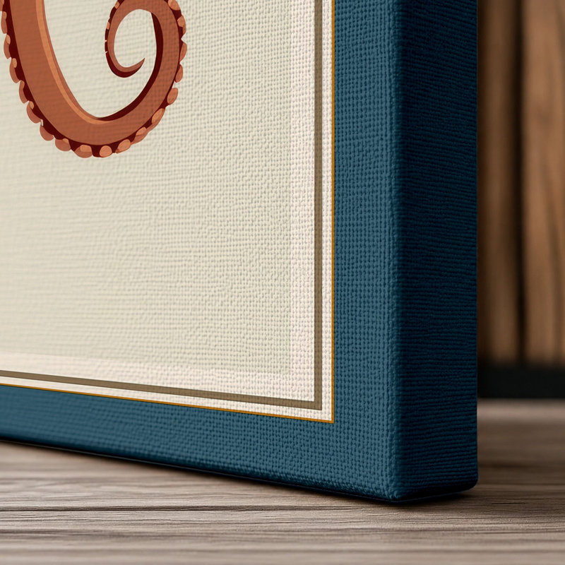 Terracotta Octopus Botanical - Wrapped Canvas, 24x16 - 61.0 x 40.6 cm, Teal Border