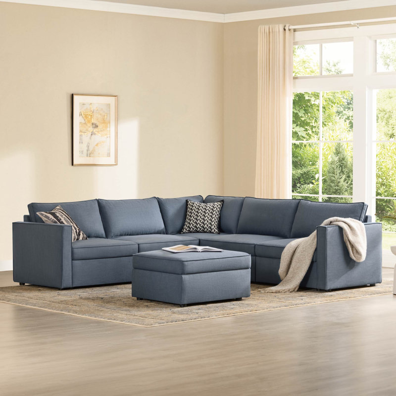 Canapé modulaire de rangement en L à assise en L 109,84 po Hymes avec coussin détachable, canapé modulaire avec repose-pieds