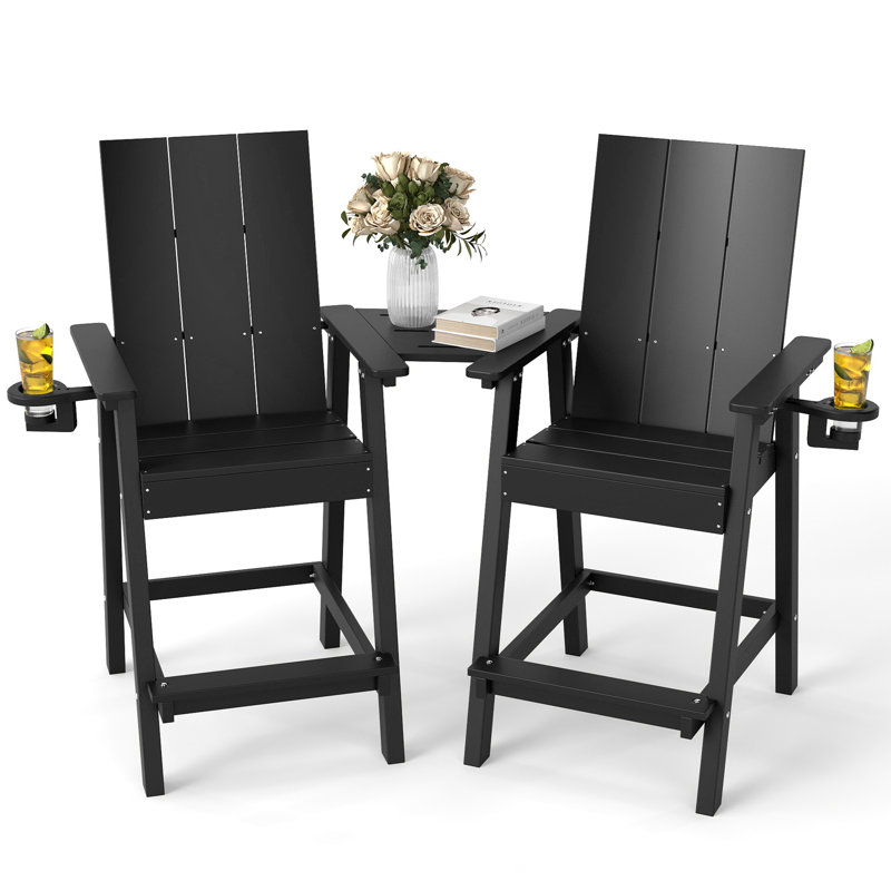 Hdpe Tall Adirondack Chairs With Connecting Tray (Set Of 2), Black