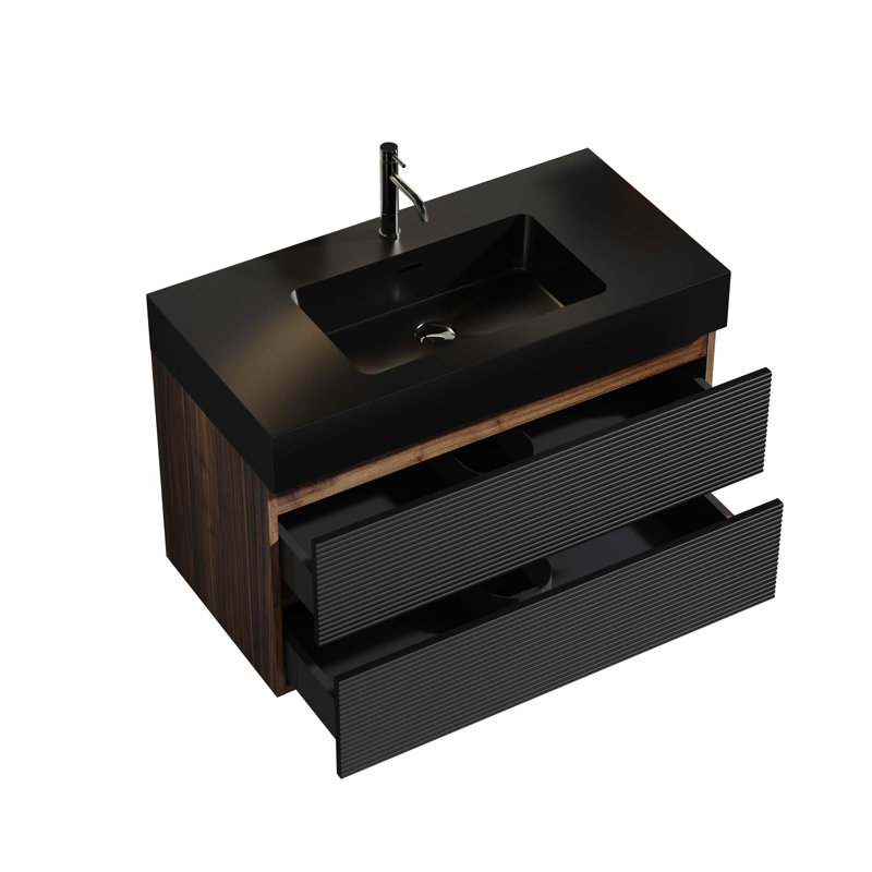 Meuble-lavabo mural flottant avec tiroirs à fermeture silencieuse, une pièce, idéal pour le rangement et le style de salle de bain moderne