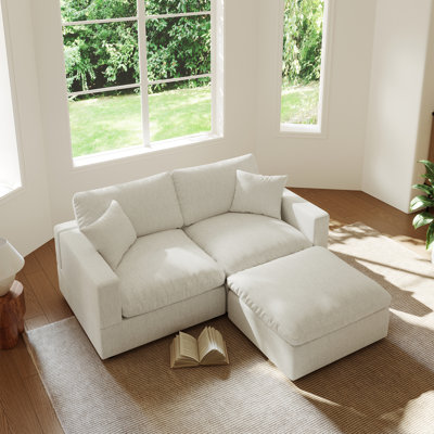 Upholstered Cloud Sofa Sectional Sofa Couch, 3 Seater Modular Sofa with Ottoman for Living Room Office Apartment