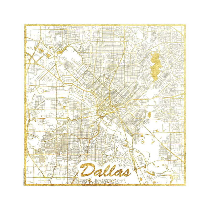 Dallas Gold Leaf Urban Blueprint Map 1 Piece Wrapped Canvas Wall Art, 66.04 cm H x 66.04 cm W x 1.91 cm D