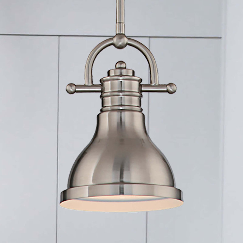 Mini-luminaire suspendu intérieur en nickel brossé à 1 lumière Abbie-J avec bol en forme de cloche de l 6,5 po, Nickel brossé